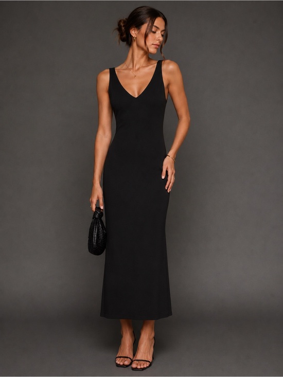 Zara Dresses & Skirts - Zara Black V-Neck Fitted Maxi Dress